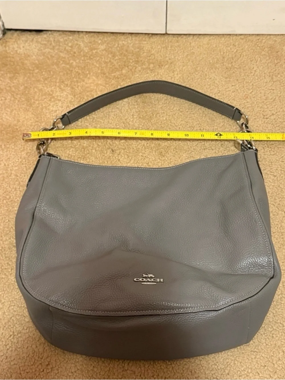 Coach Elle Hobo Heather Grey Pebbled Leather Shoulder Bag Silver Hardware